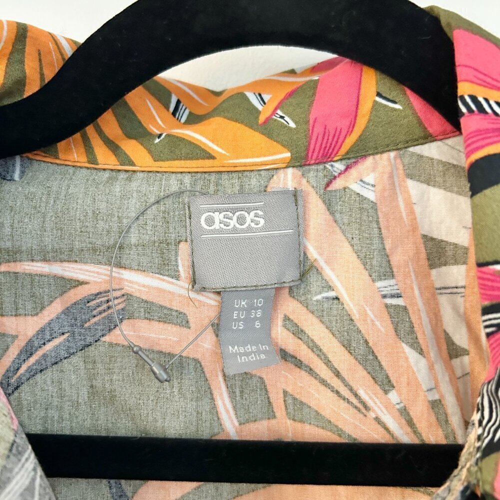 ASOS Long Sleeve Utility Tropical Print Jumpsuit Size 6 - Picture 3 of 6